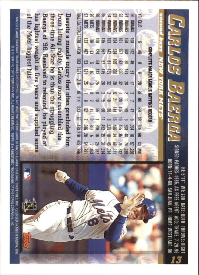 1998 Topps #13 Carlos Baerga back image