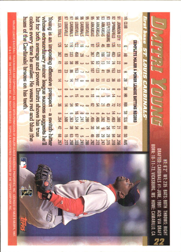 1998 Topps #22 Dmitri Young back image