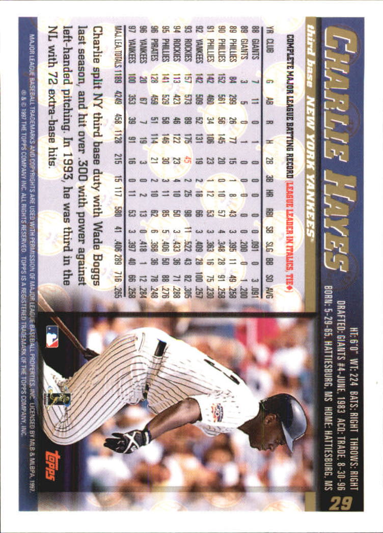 1998 Topps #29 Charlie Hayes back image