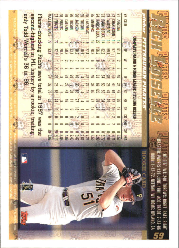 1998 Topps #59 Rich Loiselle RC back image