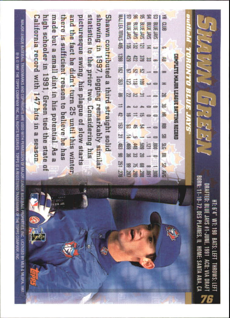 1998 Topps #76 Shawn Green back image