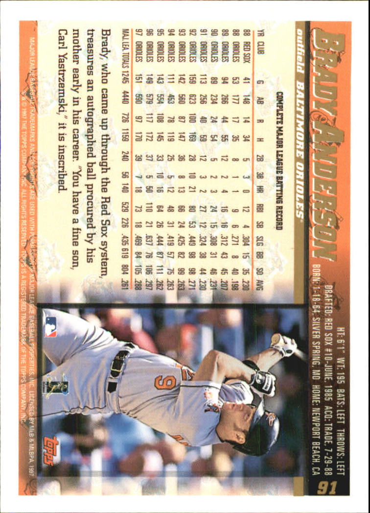 1998 Topps #91 Brady Anderson back image