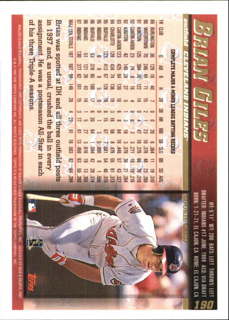 1998 Topps #190 Brian Giles back image
