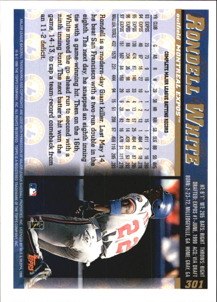 1998 Topps #301 Rondell White back image