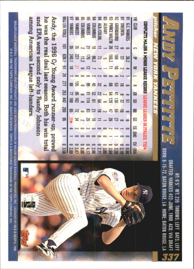 1998 Pinnacle Andy Pettitte (Away Stats) #29.3