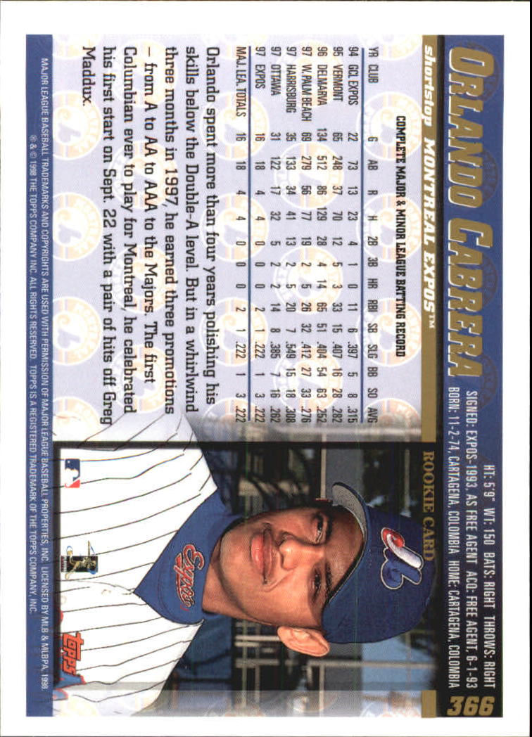 1998 Topps #366 Orlando Cabrera back image