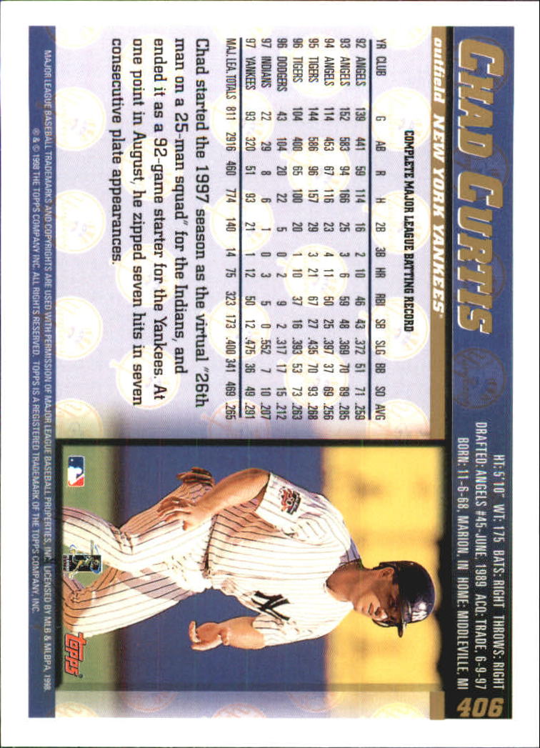 1998 Topps #406 Chad Curtis back image