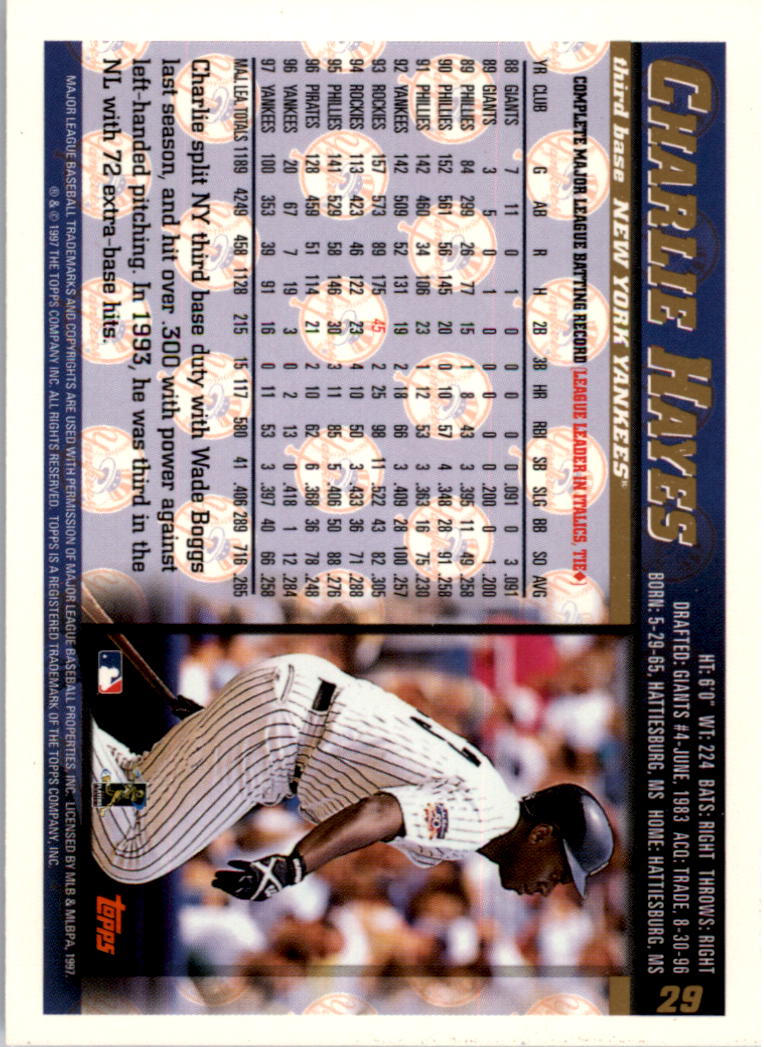 1998 Topps Inaugural Devil Rays #29 Charlie Hayes back image