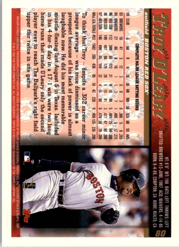 1998 Topps Inaugural Devil Rays #80 Troy O'Leary back image