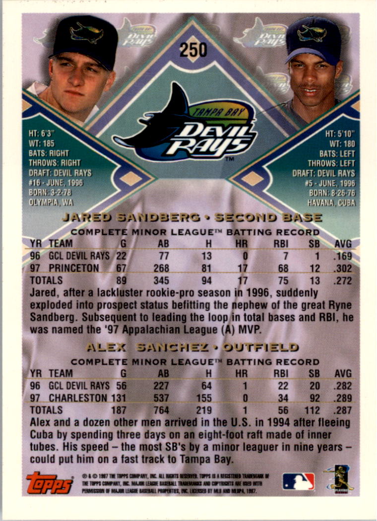 1998 Topps Inaugural Devil Rays #250 A.Sanchez/J.Sandberg back image