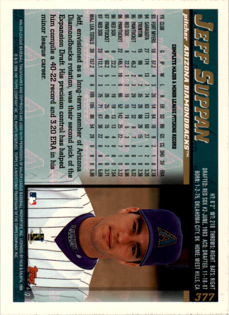 1998 Topps Inaugural Devil Rays #377 Jeff Suppan back image
