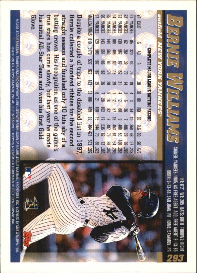 1998 Topps Minted in Cooperstown #293 Bernie Williams back image