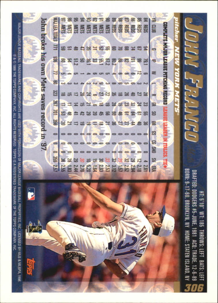 1998 Topps Minted in Cooperstown #306 John Franco back image