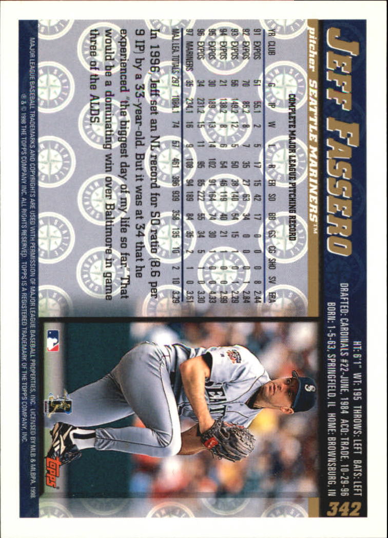 1998 Topps Minted in Cooperstown #342 Jeff Fassero back image