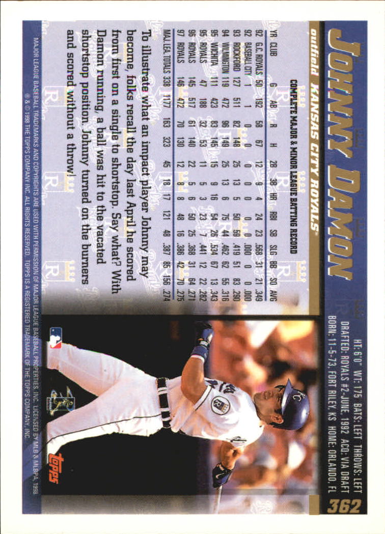 1998 Topps Minted in Cooperstown #362 Johnny Damon back image