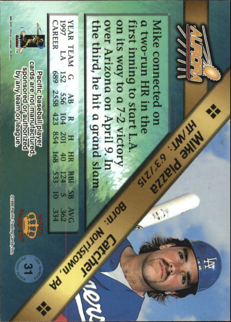 1998 Aurora Pennant Fever #31 Mike Piazza back image