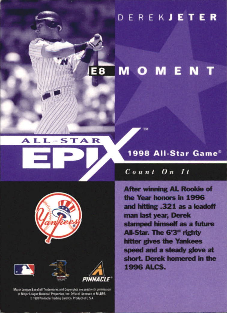 1998 Pinnacle Plus All-Star Epix Purple #8 Derek Jeter MOM back image