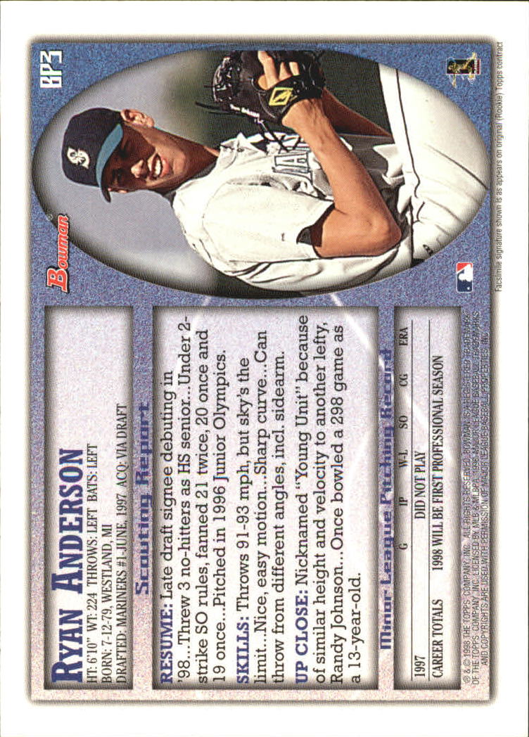 1998 Bowman Baseball "Insert and Parallel" Cards