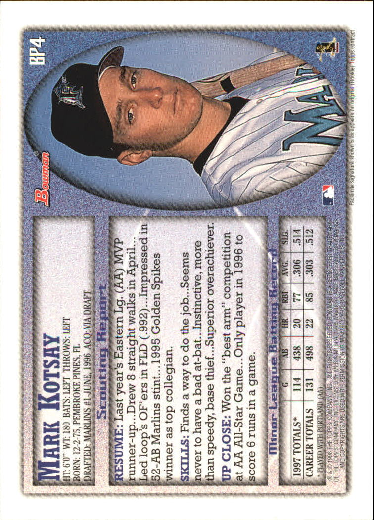 1998 Bowman Baseball "Insert and Parallel" Cards