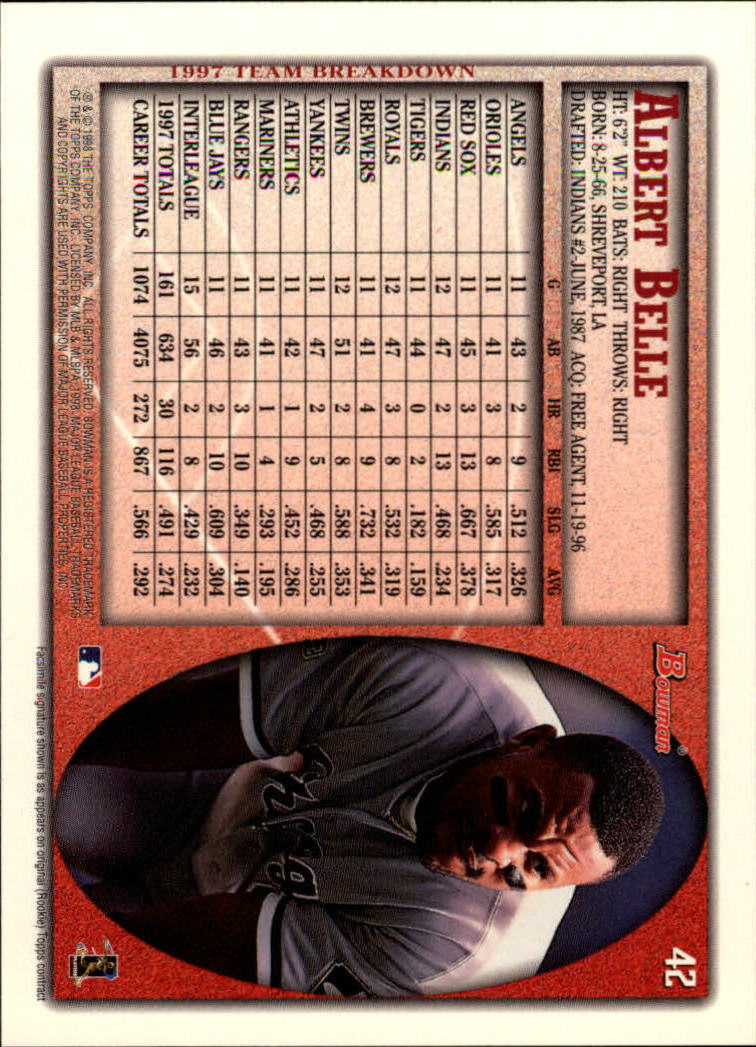 A2158- 1998 Bowman Baseball Card #s 1-250 +Rookies -You Pick- 15+ FREE US SHIP - Picture 85 of 493