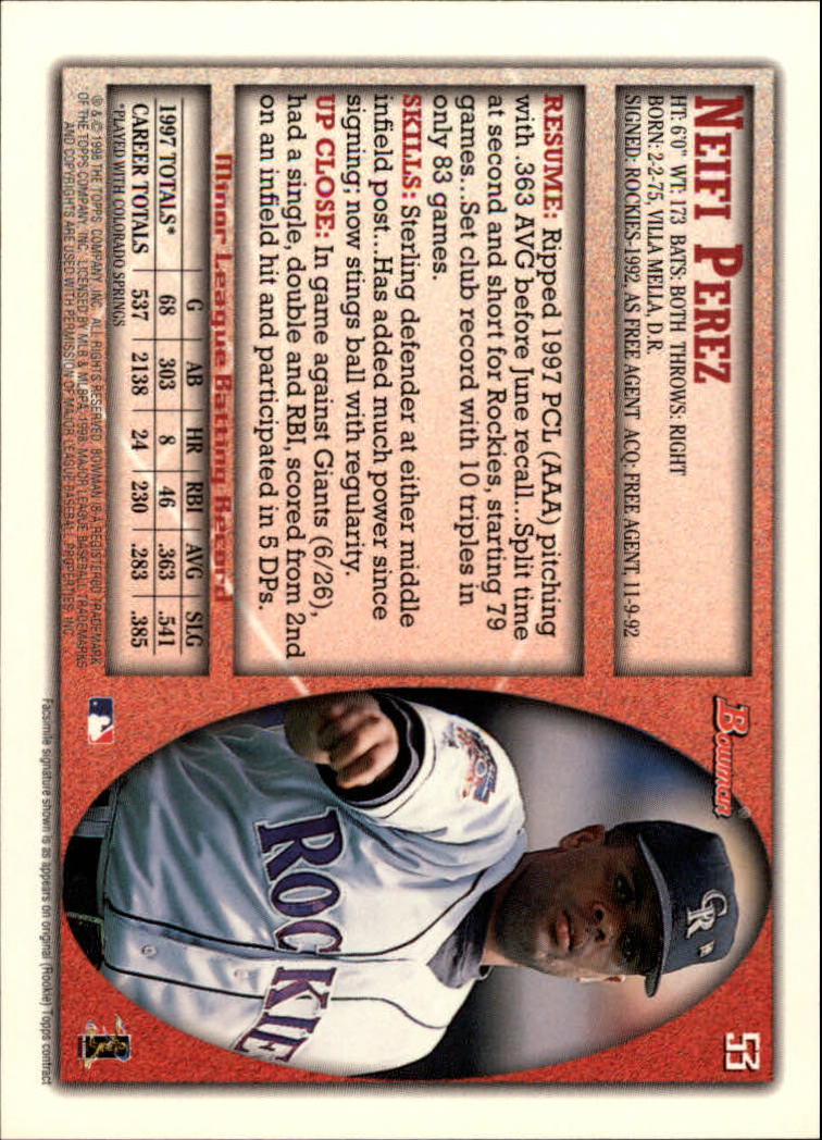 A2158- 1998 Bowman Baseball Card #s 1-250 +Rookies -You Pick- 15+ FREE US SHIP - Picture 107 of 493