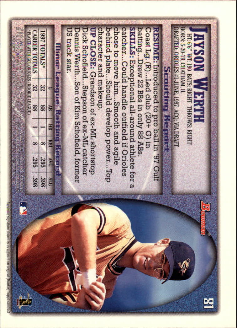 A2158- 1998 Bowman Baseball Card #s 1-250 +Rookies -You Pick- 15+ FREE US SHIP - Picture 163 of 493