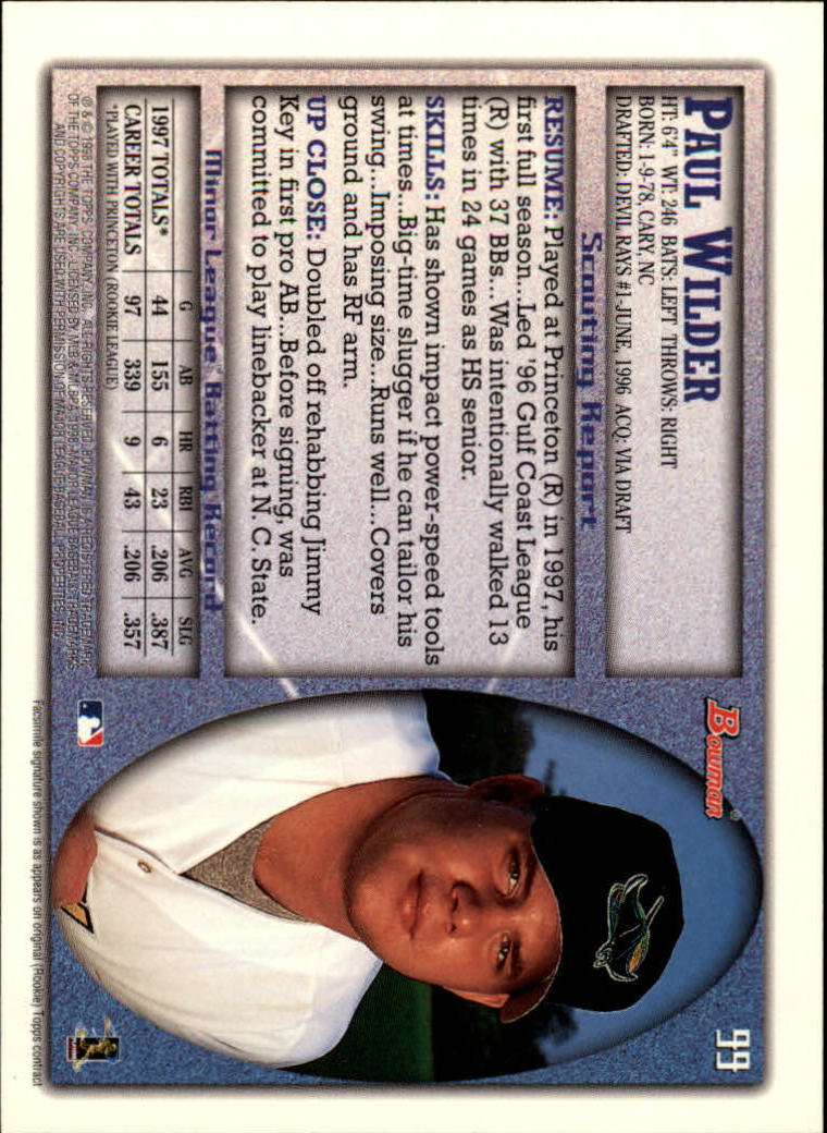 1998 Bowman #99 Paul Wilder back image