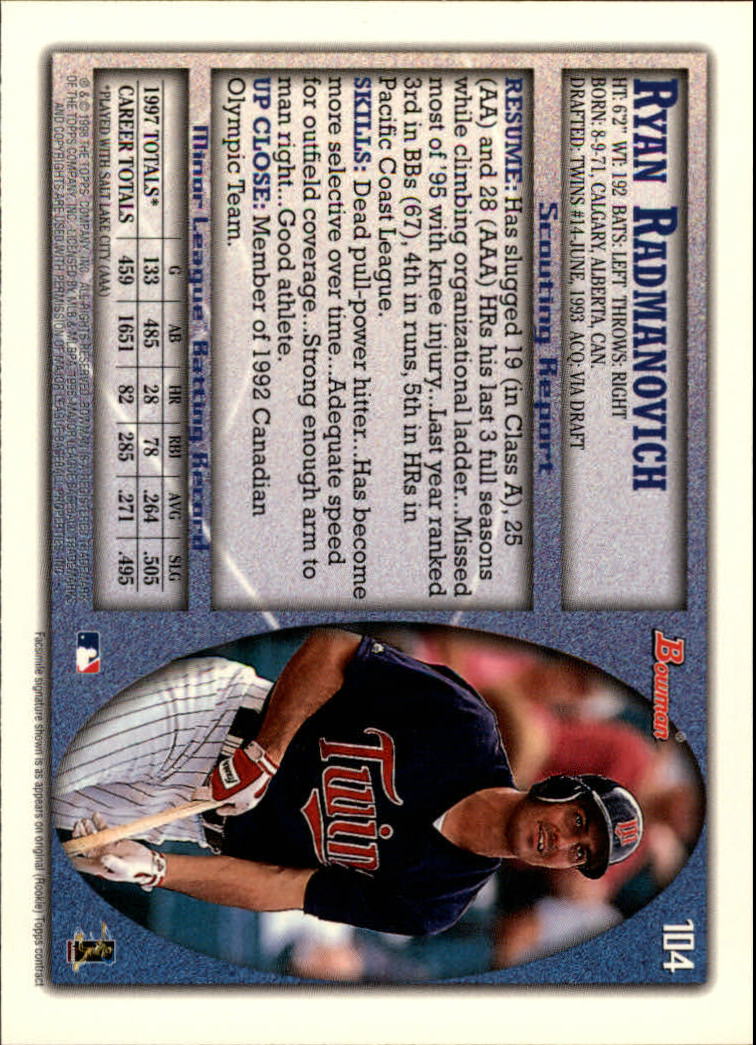 A2158- 1998 Bowman Baseball Card #s 1-250 +Rookies -You Pick- 15+ FREE US SHIP - Picture 207 of 493