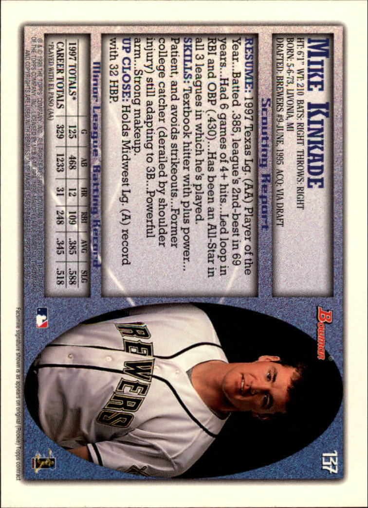 A2158- 1998 Bowman Baseball Card #s 1-250 +Rookies -You Pick- 15+ FREE US SHIP - Picture 269 of 493