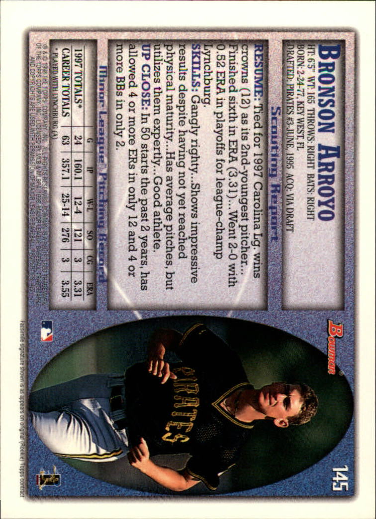 A2158- 1998 Bowman Baseball Card #s 1-250 +Rookies -You Pick- 15+ FREE US SHIP - Picture 285 of 493