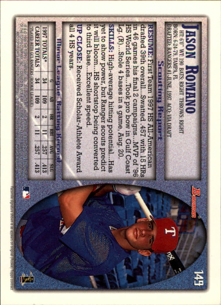 A2158- 1998 Bowman Baseball Card #s 1-250 +Rookies -You Pick- 15+ FREE US SHIP - Picture 293 of 493