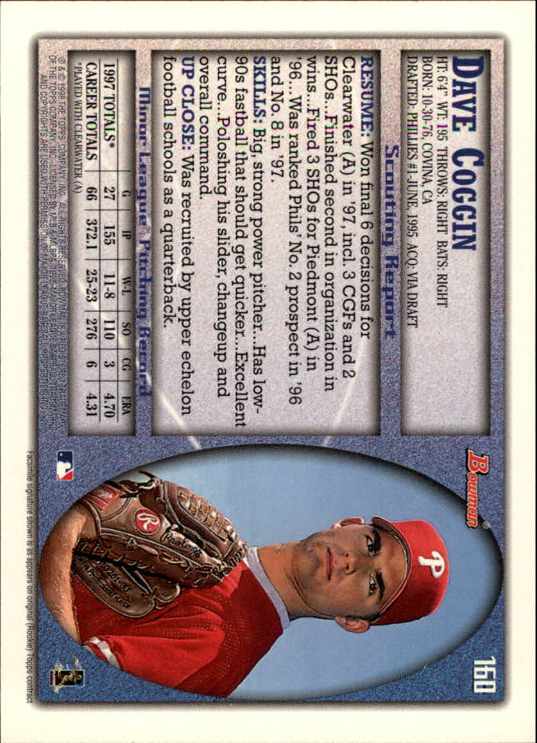 A2158- 1998 Bowman Baseball Card #s 1-250 +Rookies -You Pick- 15+ FREE US SHIP - Picture 315 of 493