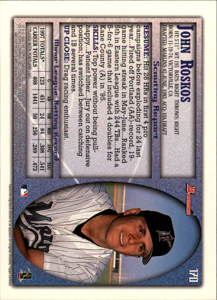 A2158- 1998 Bowman Baseball Card #s 1-250 +Rookies -You Pick- 15+ FREE US SHIP - Picture 335 of 493