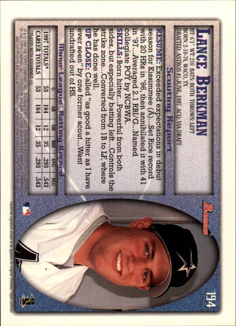 A2158- 1998 Bowman Baseball Card #s 1-250 +Rookies -You Pick- 15+ FREE US SHIP - Picture 383 of 493
