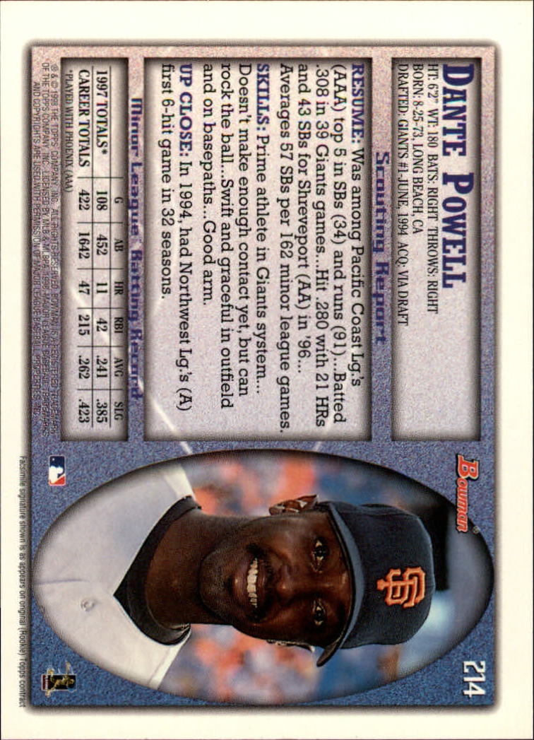 A2158- 1998 Bowman Baseball Card #s 1-250 +Rookies -You Pick- 15+ FREE US SHIP - Picture 423 of 493
