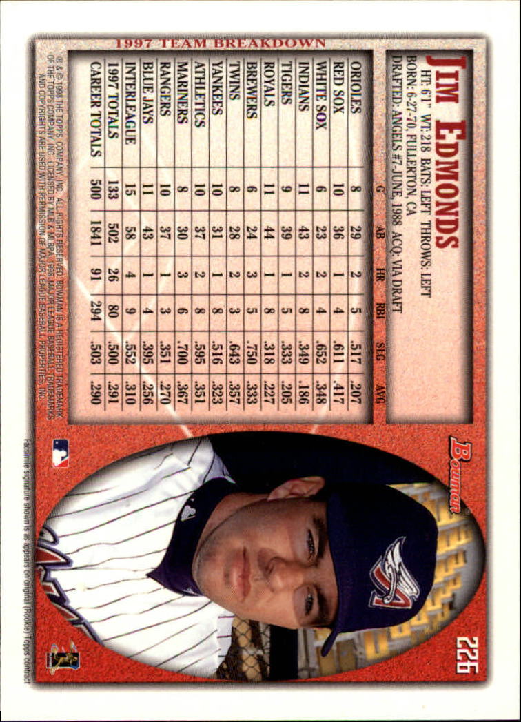 A2158- 1998 Bowman Baseball Card #s 1-250 +Rookies -You Pick- 15+ FREE US SHIP - Picture 445 of 493