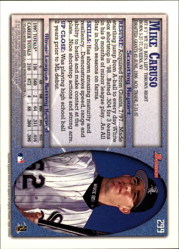 1998 Bowman #299 Mike Caruso back image