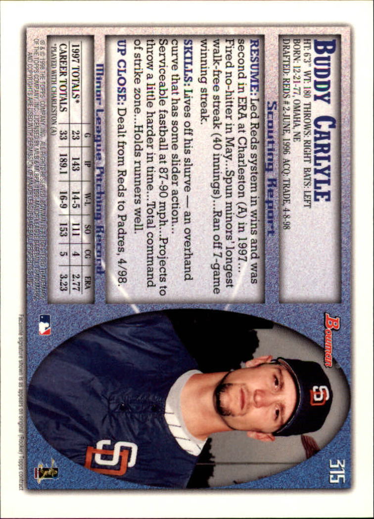 1998 Bowman Baseball Card Pick (Base) 253-441 - Picture 127 of 379