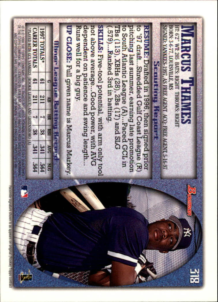 1998 Bowman Baseball Card Pick (Base) 253-441 - Picture 133 of 379