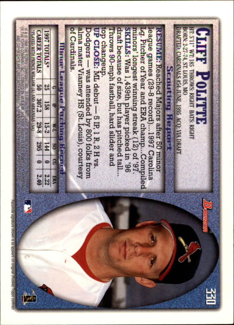 1998 Bowman Baseball Card Pick (Base) 253-441 - Picture 157 of 379