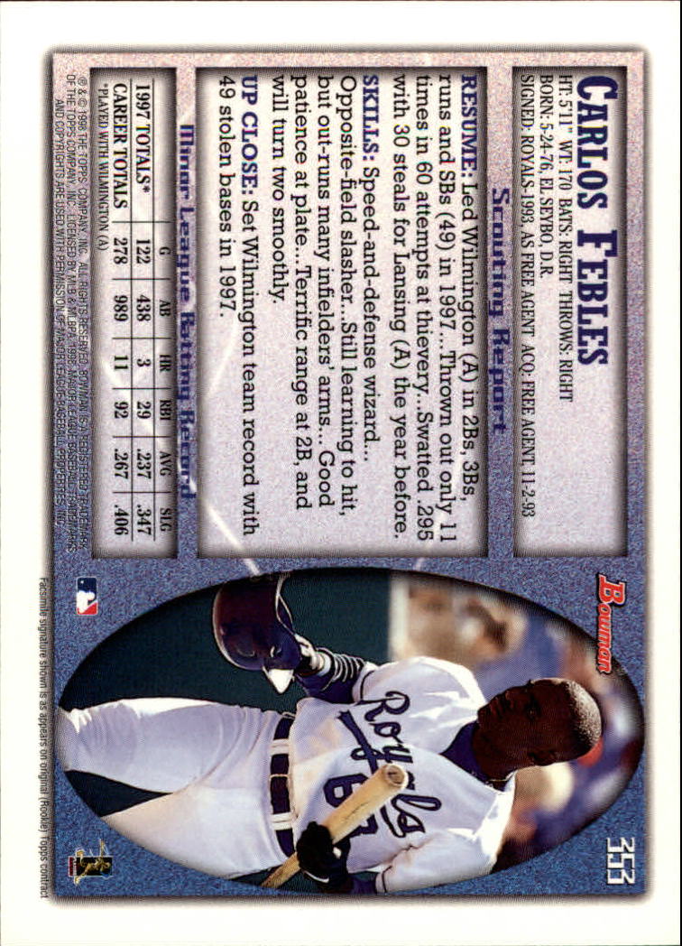 1998 Bowman Baseball Card Pick (Base) 253-441 - Picture 203 of 379