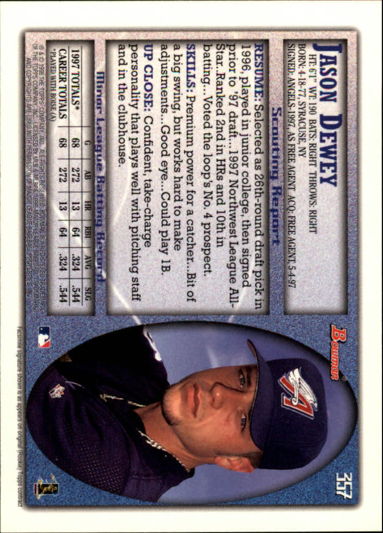 1998 Bowman Baseball Card Pick (Base) 253-441 - Picture 211 of 379
