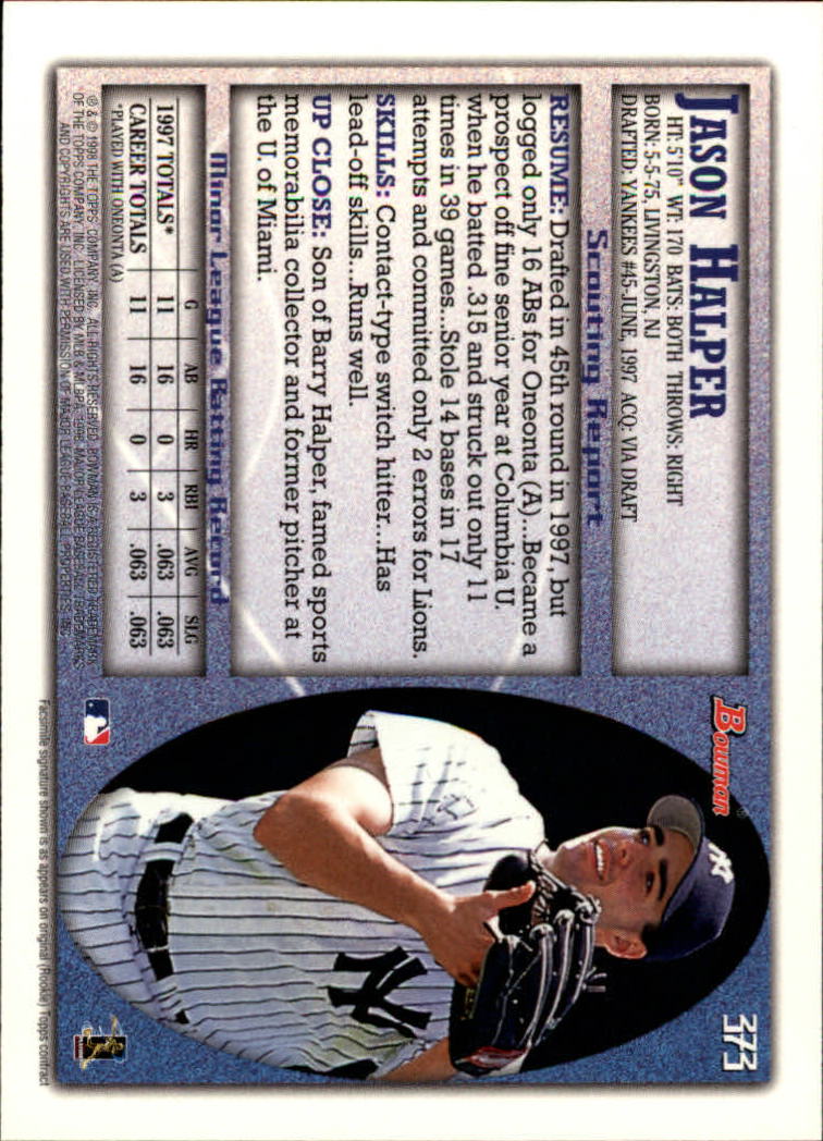 1998 Bowman Baseball Card Pick (Base) 253-441 - Picture 243 of 379