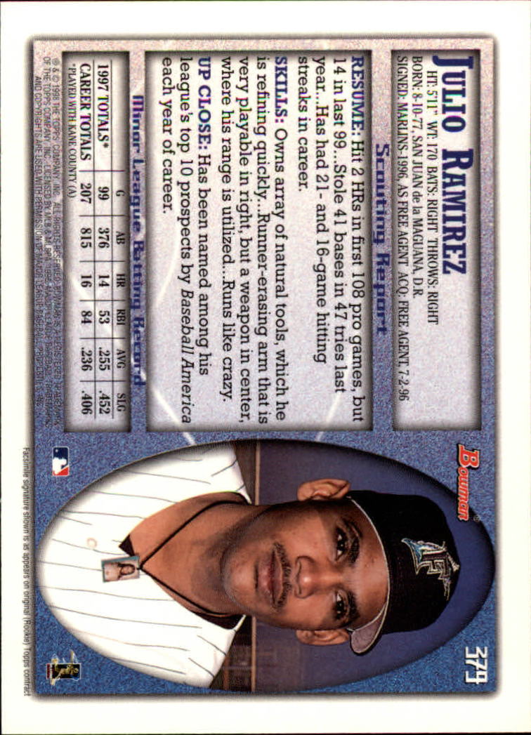 1998 Bowman Baseball Card Pick (Base) 253-441 - Picture 255 of 379