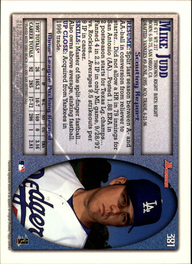 1998 Bowman Baseball Card Pick (Base) 253-441 - Picture 259 of 379