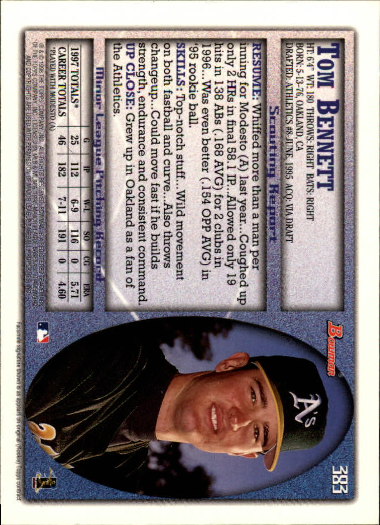 1998 Bowman Baseball Card Pick (Base) 253-441 - Picture 263 of 379