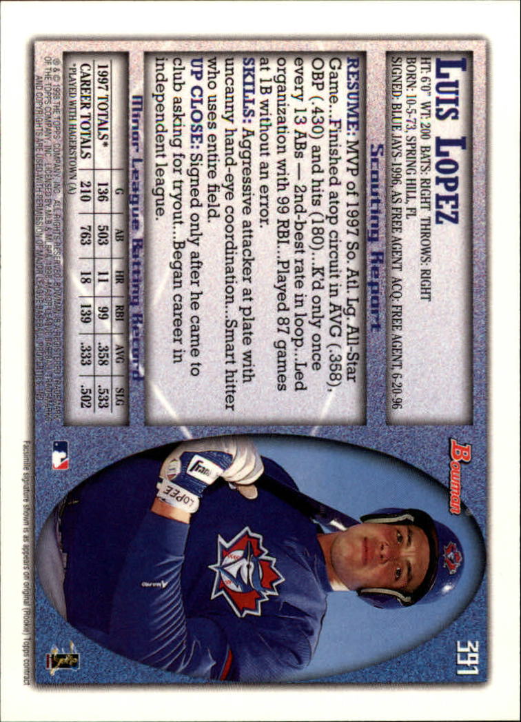 1998 Bowman Baseball Card Pick (Base) 253-441 - Picture 279 of 379