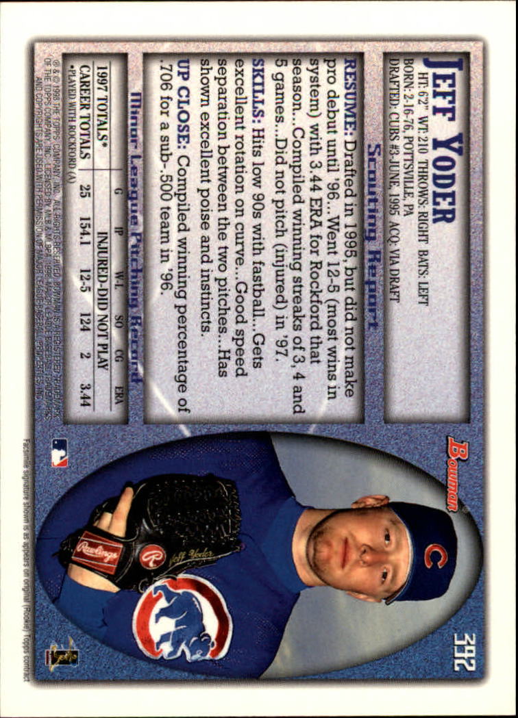 1998 Bowman Baseball Card Pick (Base) 253-441 - Picture 281 of 379