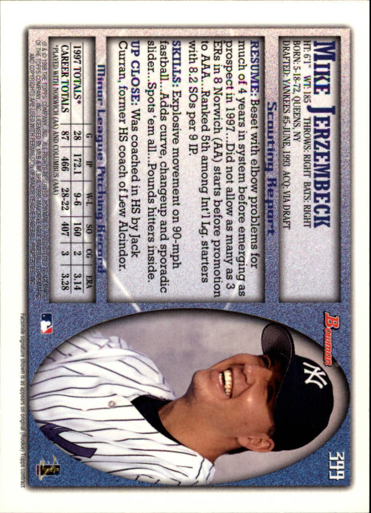 1998 Bowman Baseball Card Pick (Base) 253-441 - Picture 295 of 379