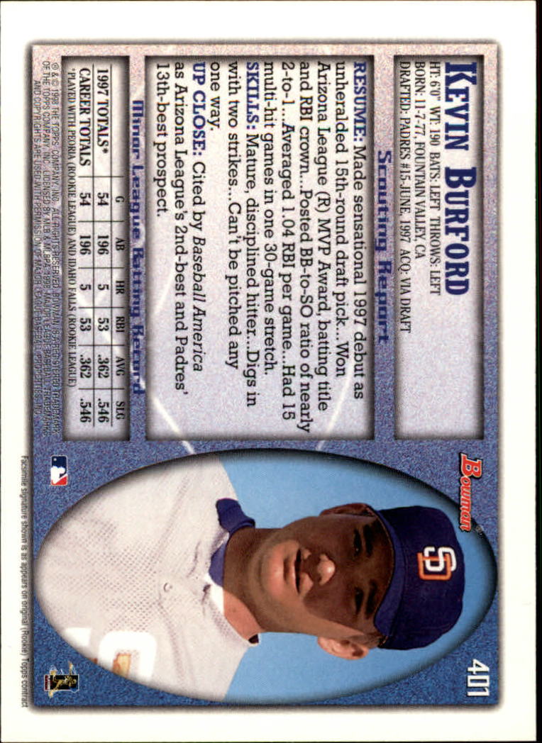 1998 Bowman Baseball Card Pick (Base) 253-441 - Picture 299 of 379